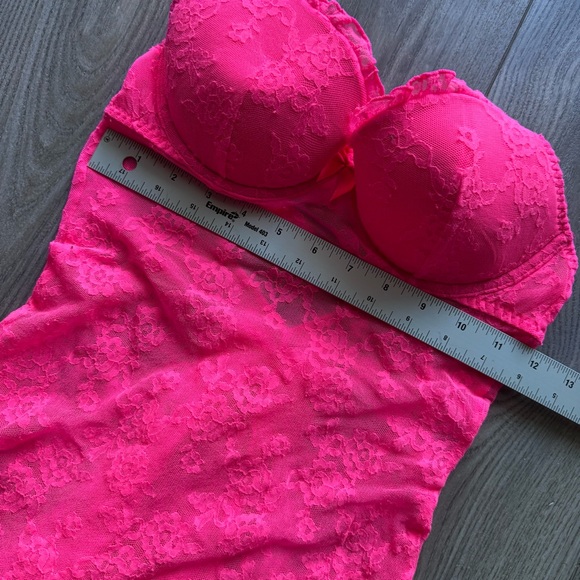 Victoria’s Secret Pink Lace Babydoll Chemise 34D Hot Pink Floral Lingerie - Picture 4 of 5